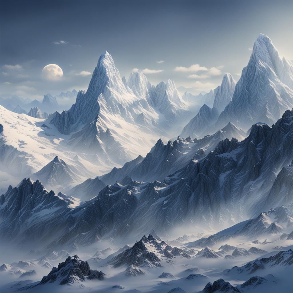 Detailed Matte Painting of Majestic Mountains