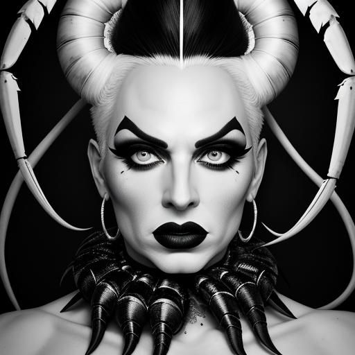 Drag Queen with Lobster: Black and White Portrait