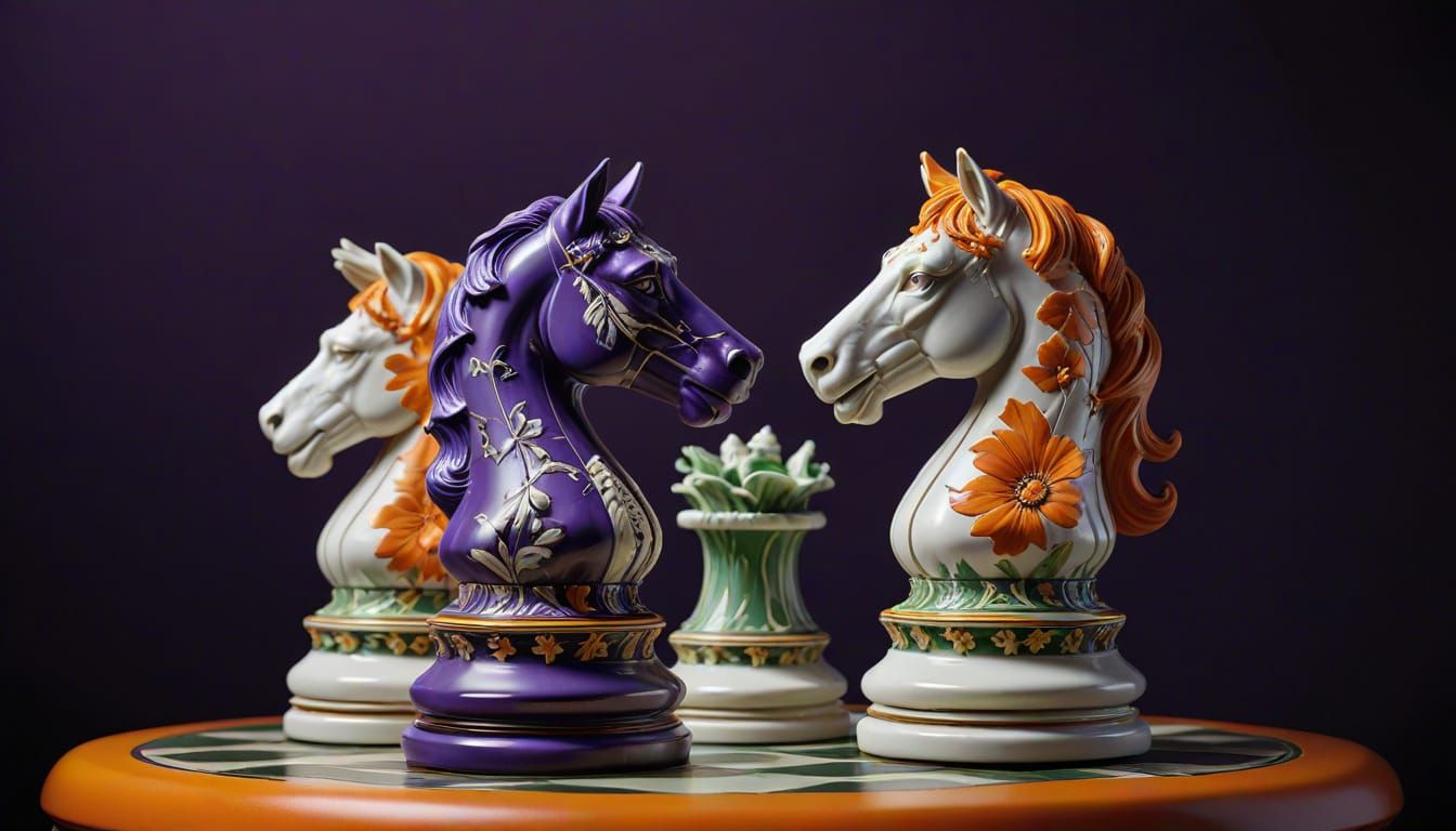 Ethereal Floral Wedgwood Chess Set on Vibrant Purple-Orange ...