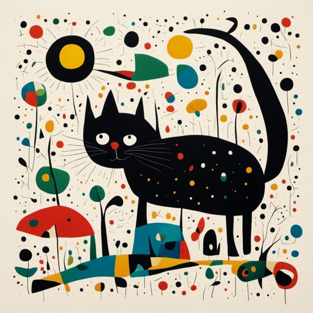Black Cat in Miró Style