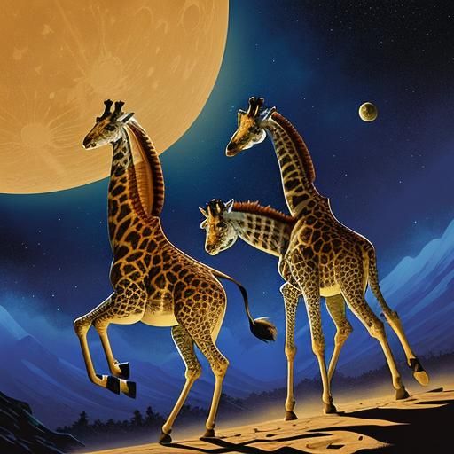 Giraffes Play Pickleball on the Moon in Comic Art