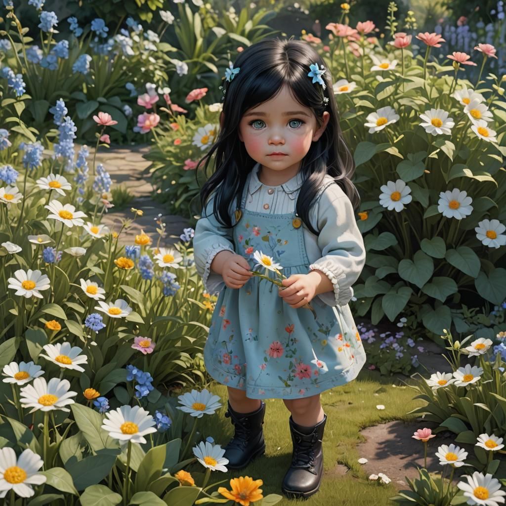 Adorable Toddler Picking Flowers in a Garden