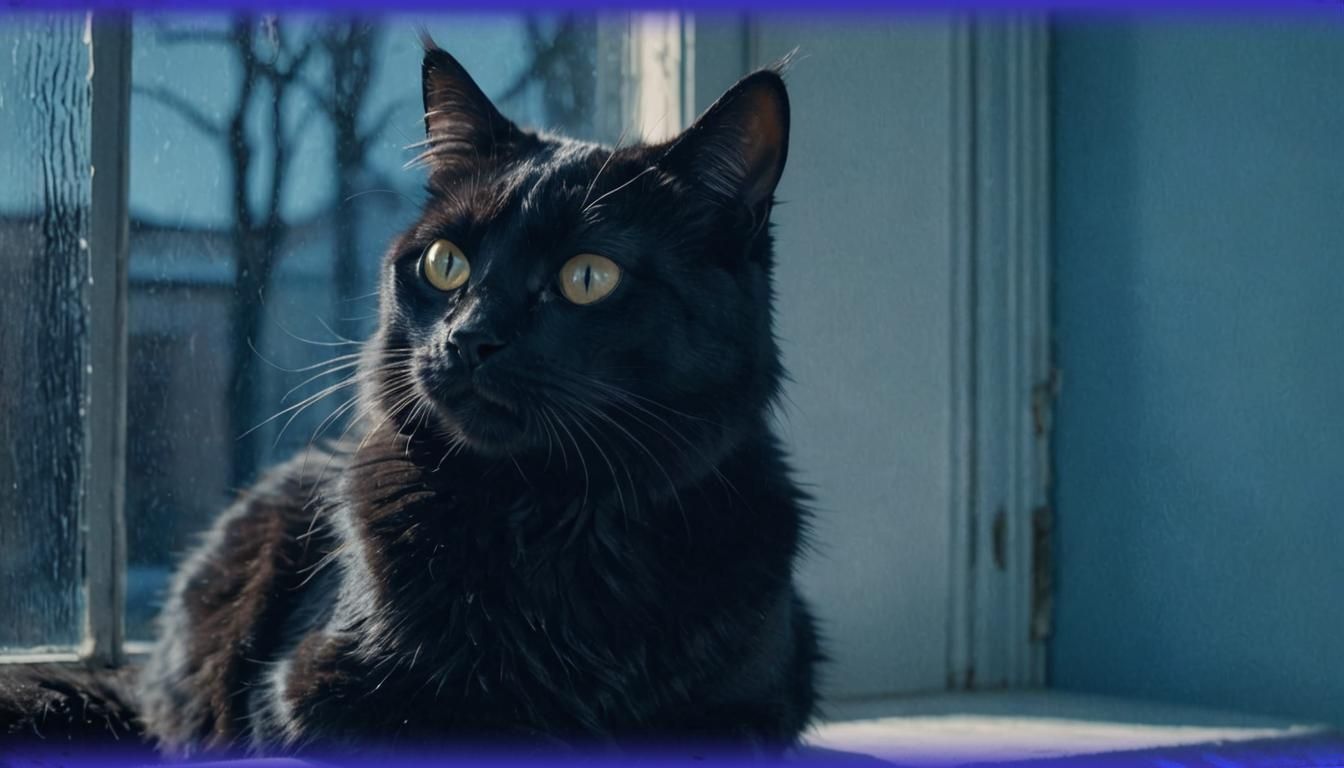 Black Cat on Windowsill in German Expressionism Style