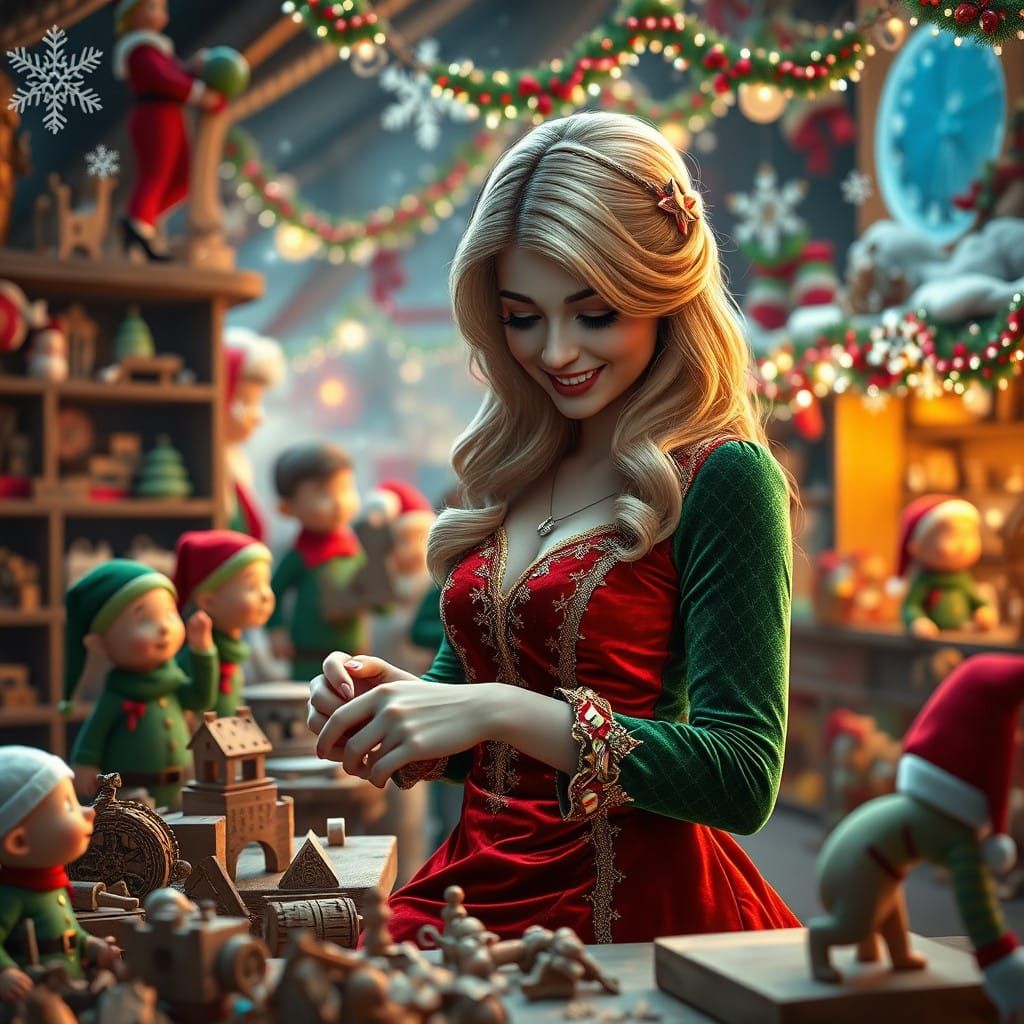 Whimsical Christmas Scene in Vibrant Velvet and Gold