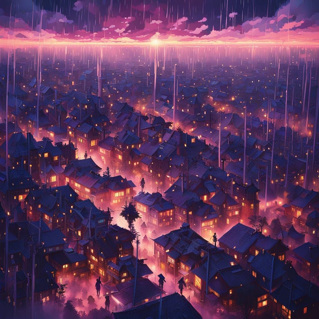Anime Cityscape Under Soft Neon Glow