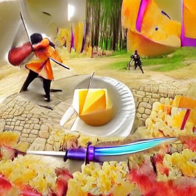 Anime Warrior Faces Cheese Monster in 8K 3D Render