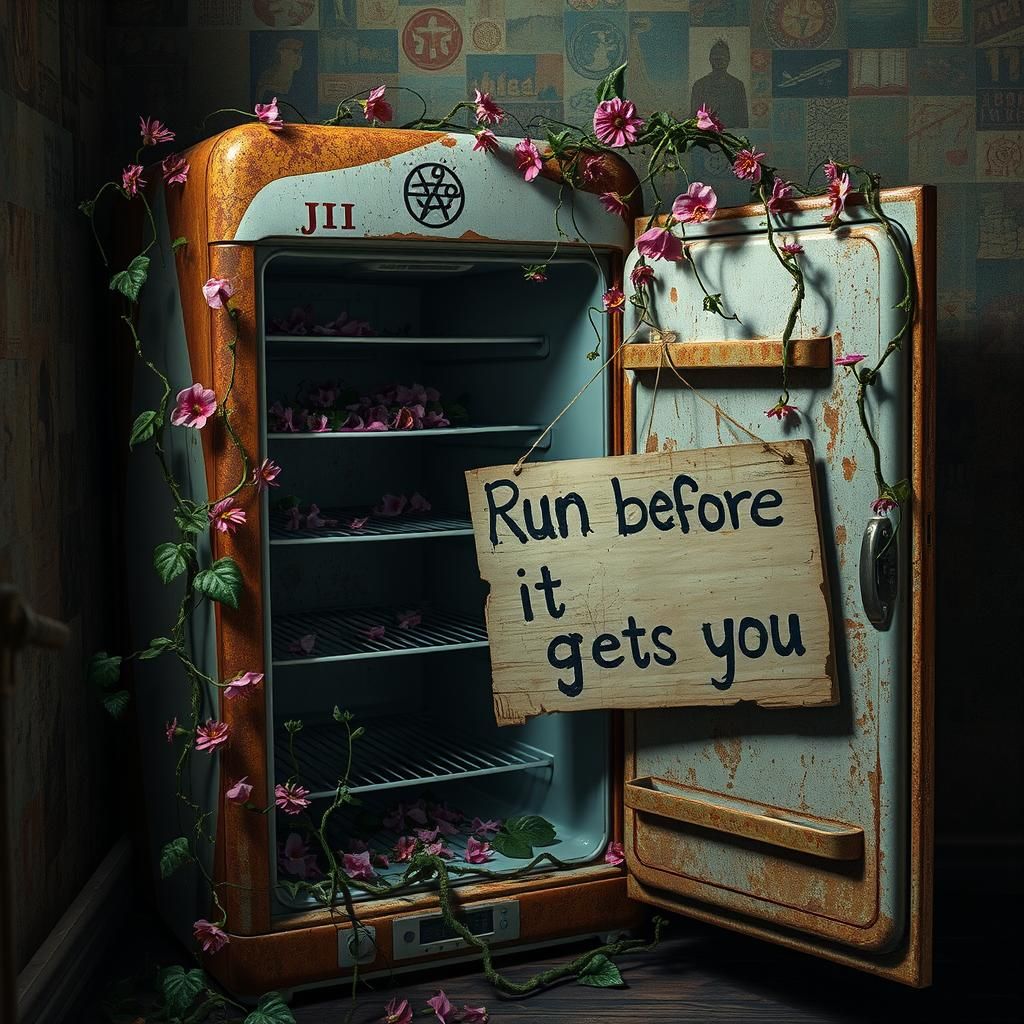 Apocalyptic Fridge Reclaimed by Nature in Hyperrealistic Art