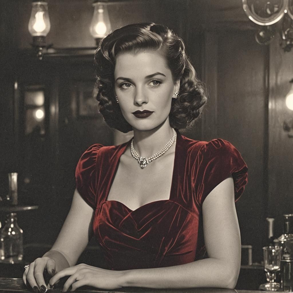 Speakeasy Beauty in Red Velvet, 1940s Style