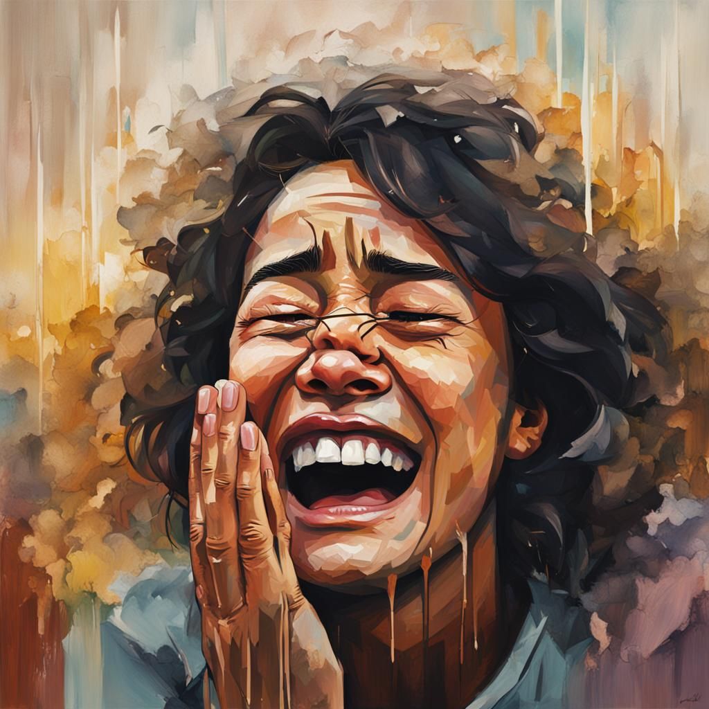 Emotional Portrait: Woman Crying While Smiling