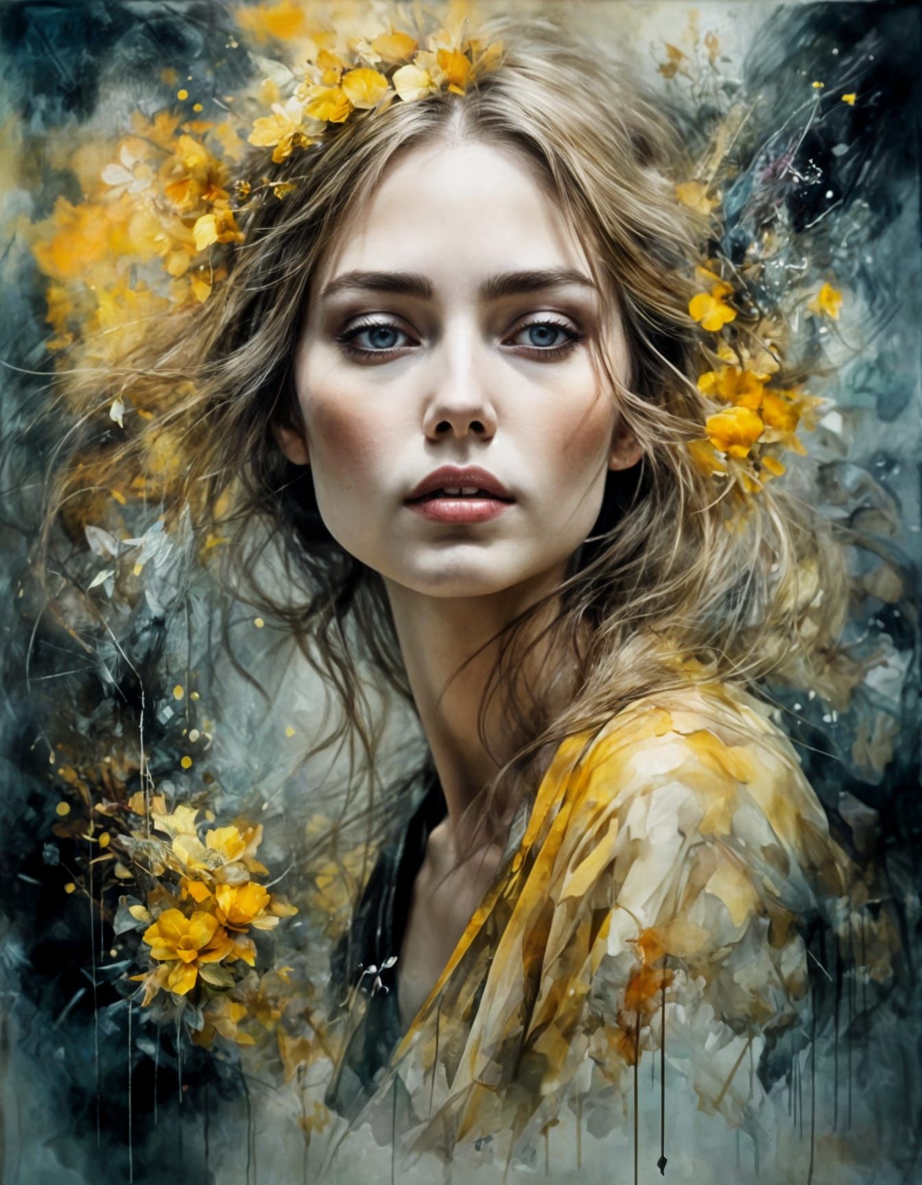 Dreamy Surreal Portrait with Night Landscape