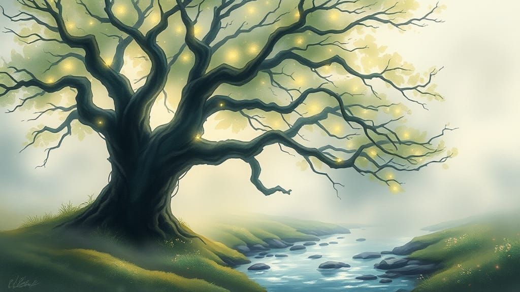 Enchanting Ancient Tree in Misty Glade
