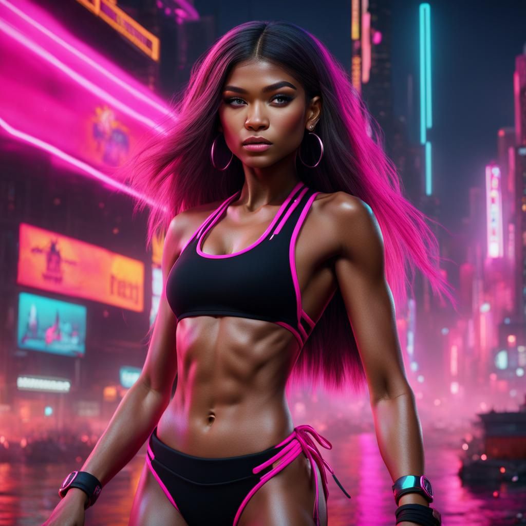 Zendaya in Neon Bikini, Detailed Matte Painting
