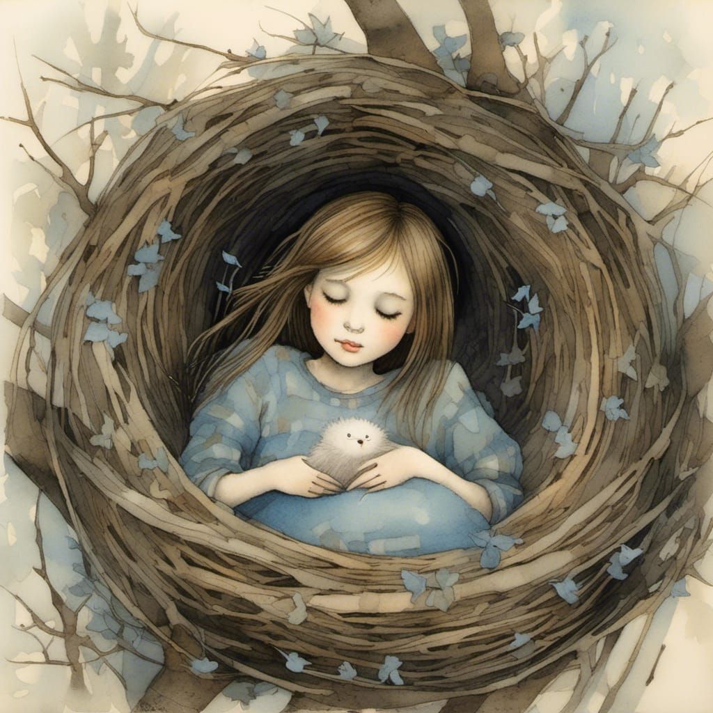 Girl Sitting in Nest with Stylized Aesthetic