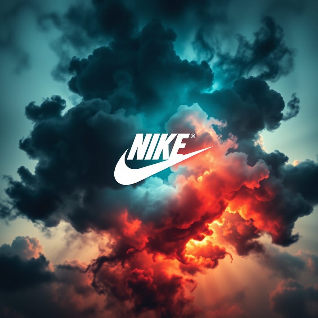 Explosive Turquoise Glow from Dark Cloud with Nike Logo