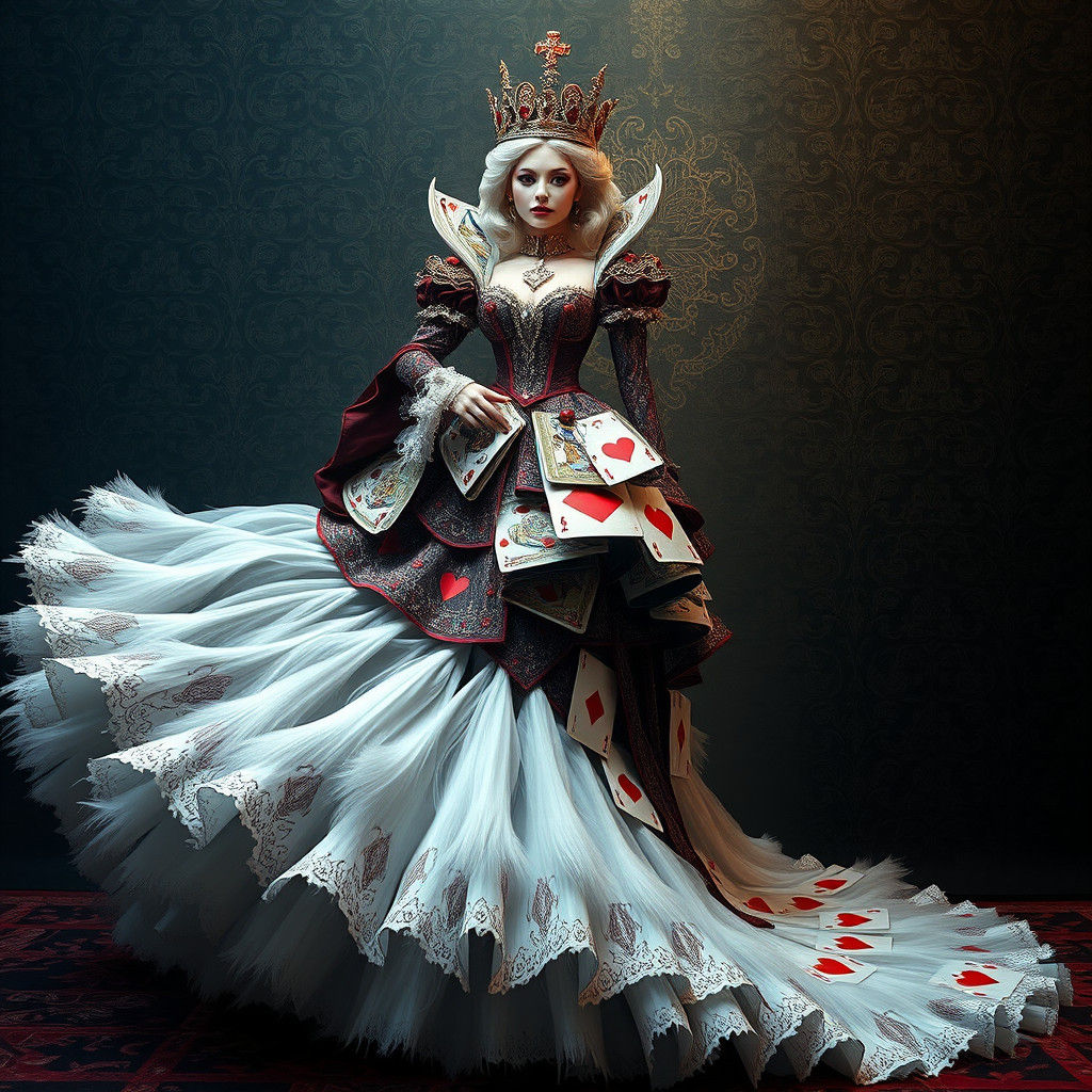 Queen of Hearts in Card Dress, Gothic Fantasy