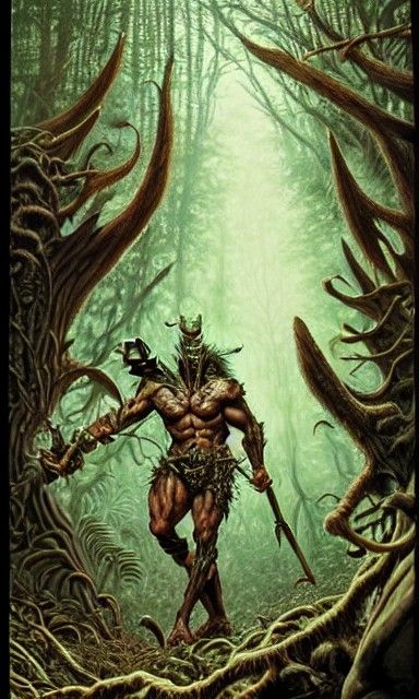 Enraged Dragonborn Barbarian in Magical Forest Illustration