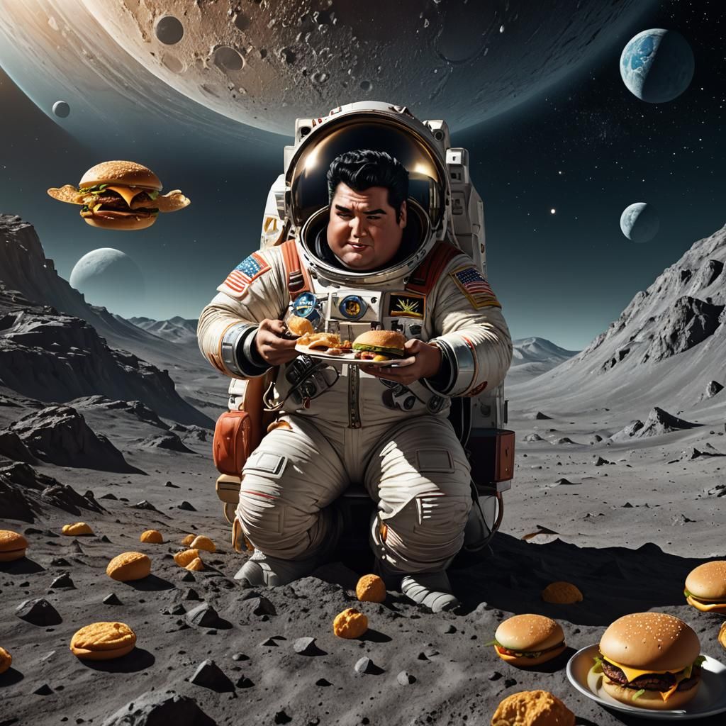 Elvis Eats Hamburger on Moon, Fantasy Art