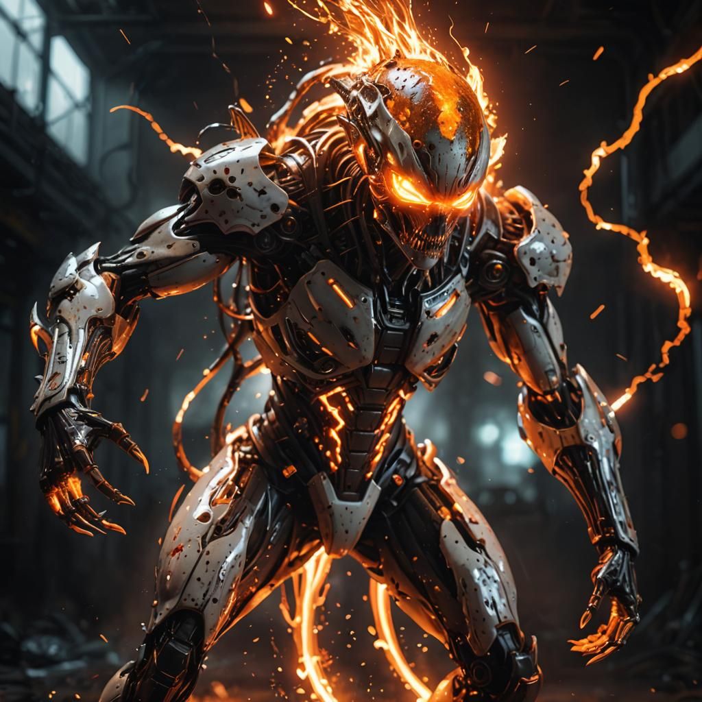 Fiery Cyberpunk Alien of Molten Metal