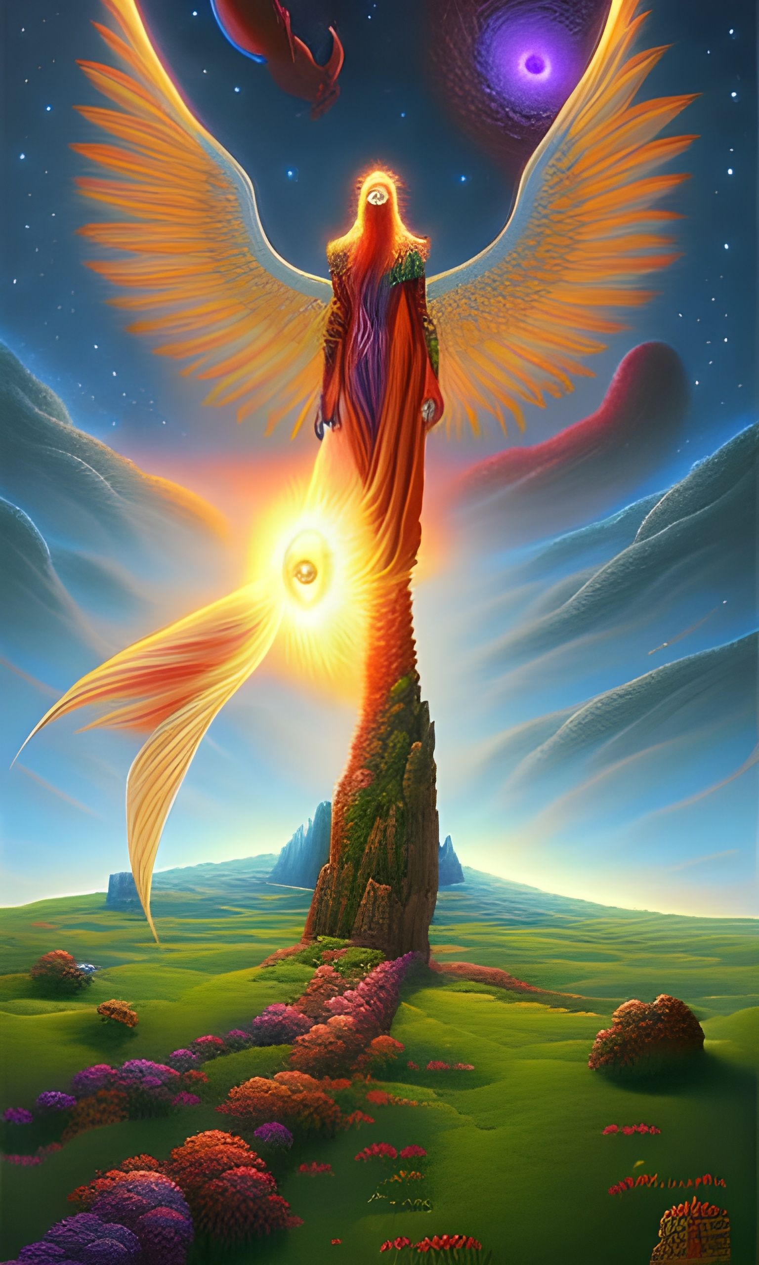 Colorful Nebula Digital Painting in Kinetic Pointillism Styl...