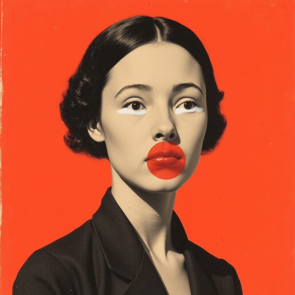 Stylized Woman in Halftone with Red Accents