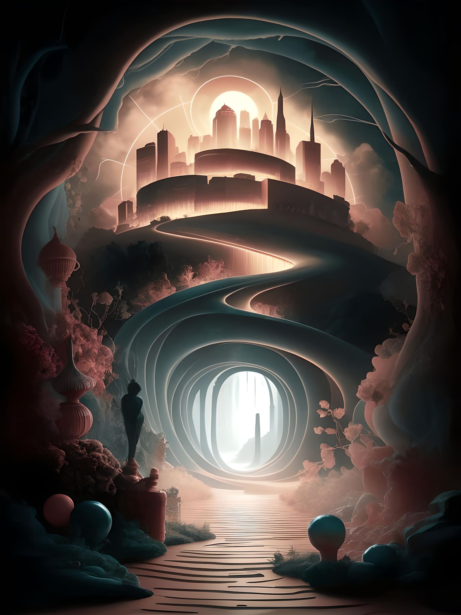 Embossed Metropolis on a Hill in Paper Tole Style