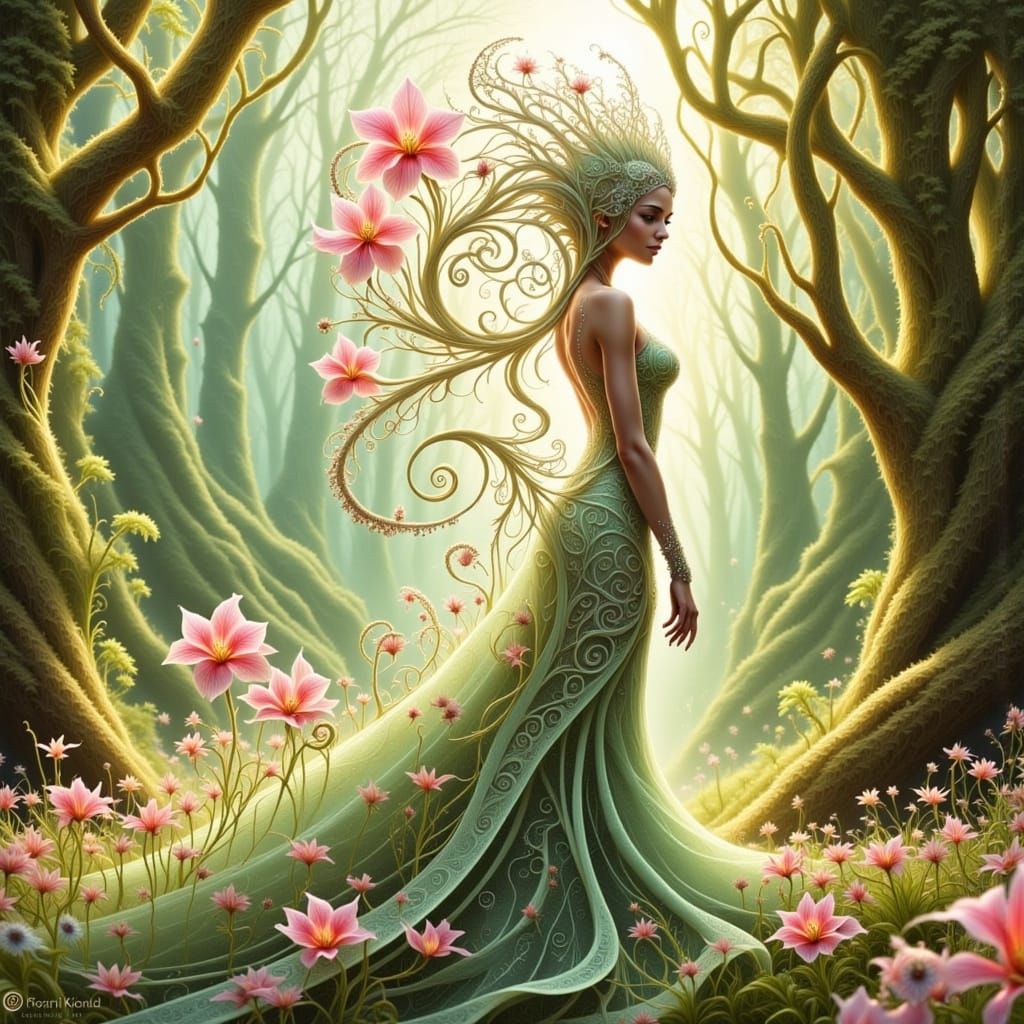 Exquisite Fantasy Queen in Celadon and Coral