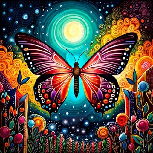 Butterfly at Night: Mixed Media Digital Art