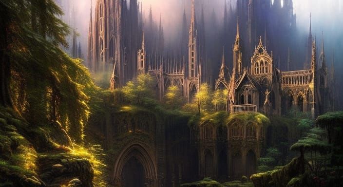 Gothic Church in Ravine, Hyperdetailed Dark Fantasy Art