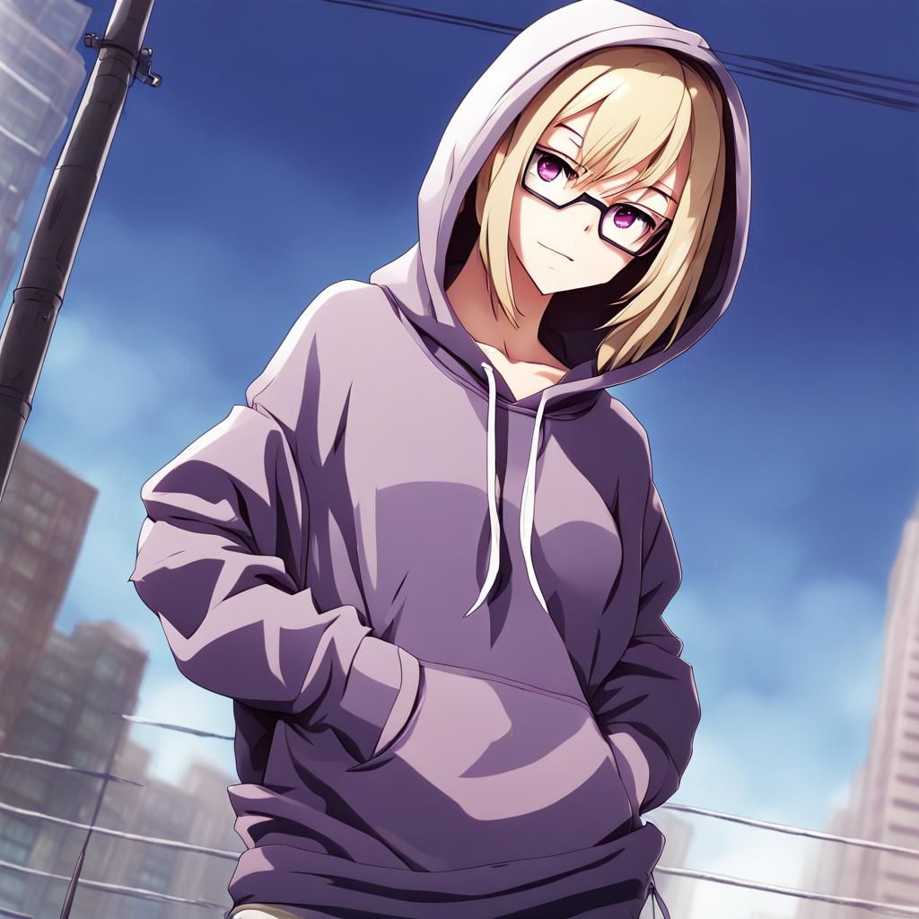 Anime Girl with Purple Eye in Manga Style