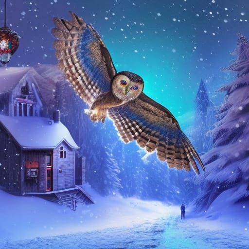 Giant Owl Delivers Christmas Present: Digital Matte Painting