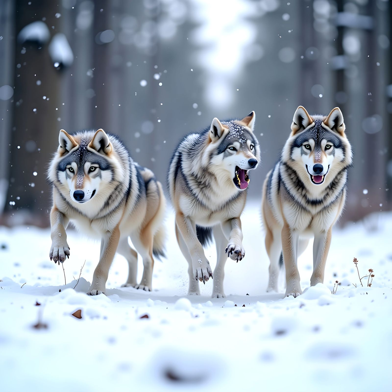 Tundra Wolves in Serene Winter Wonderland