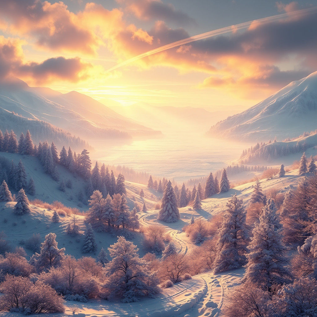 Mystical Winter Countryside in Golden Light