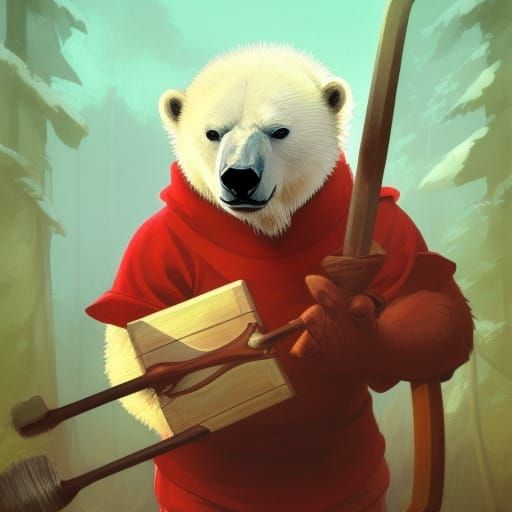 Polar Bear with Axe: Miyazaki-Inspired Concept Art