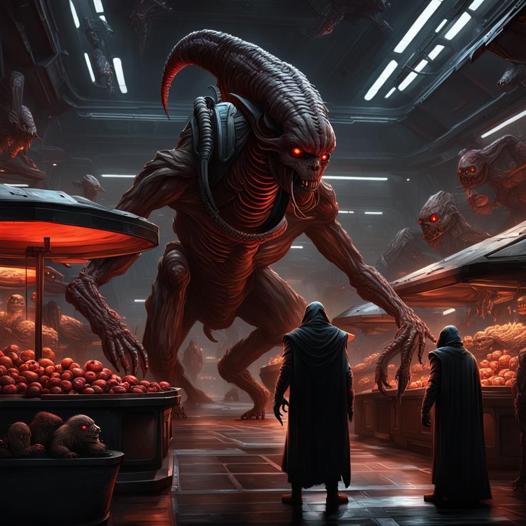 Intergalactic Market on Terra: Dark Fantasy Concept Art
