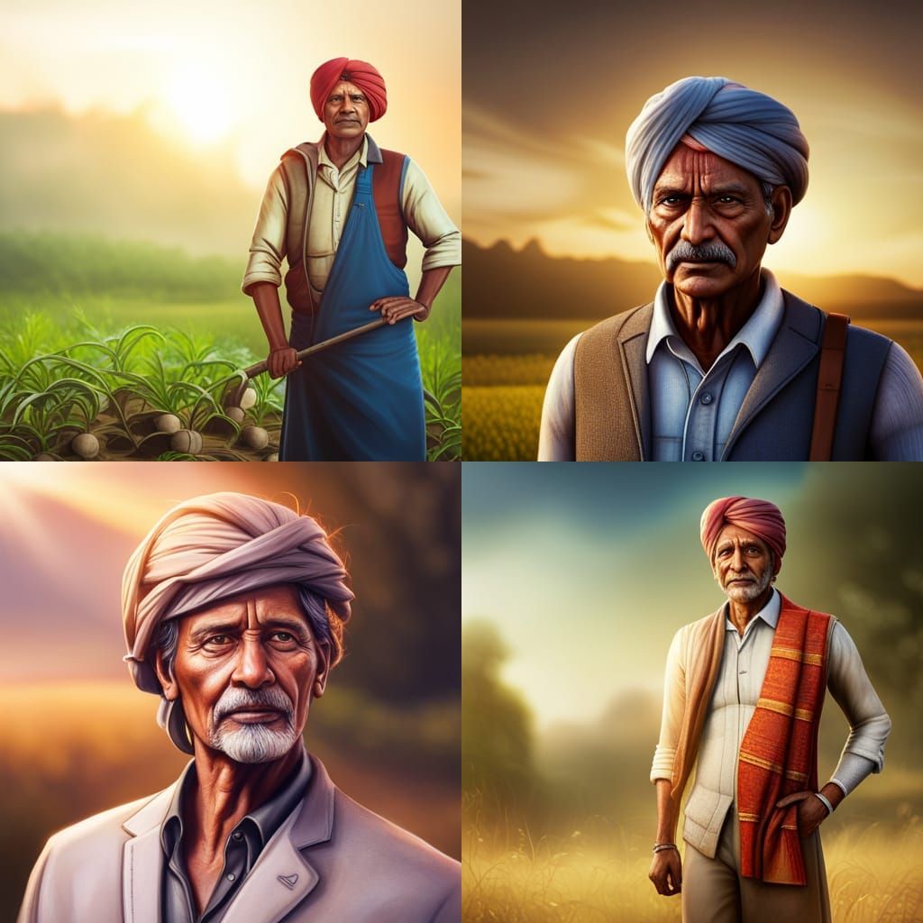 Indian Farmer Portrait in Photorealistic Style