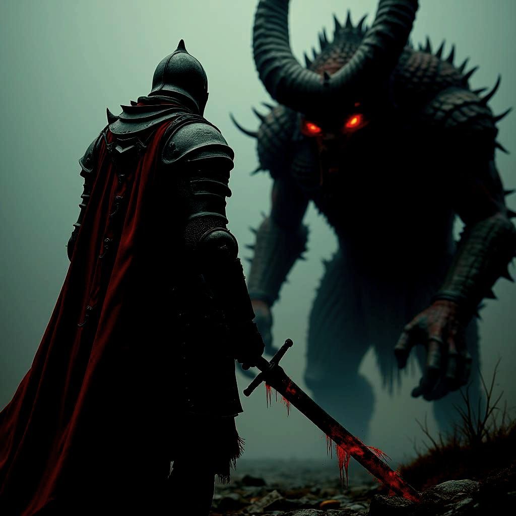 Dark Fantasy Knight Faces a Demon