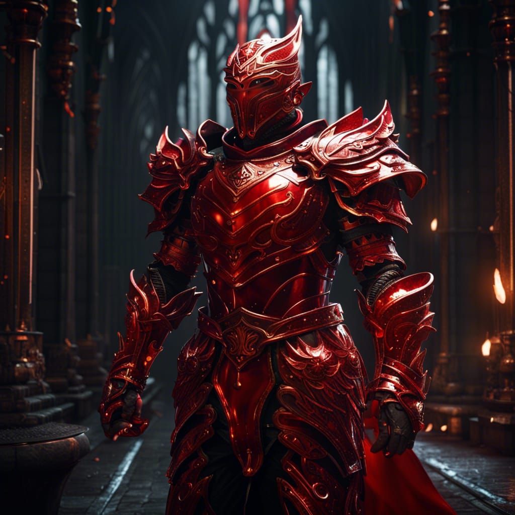 Knight in Shiny Red Armor: Detailed Matte Painting