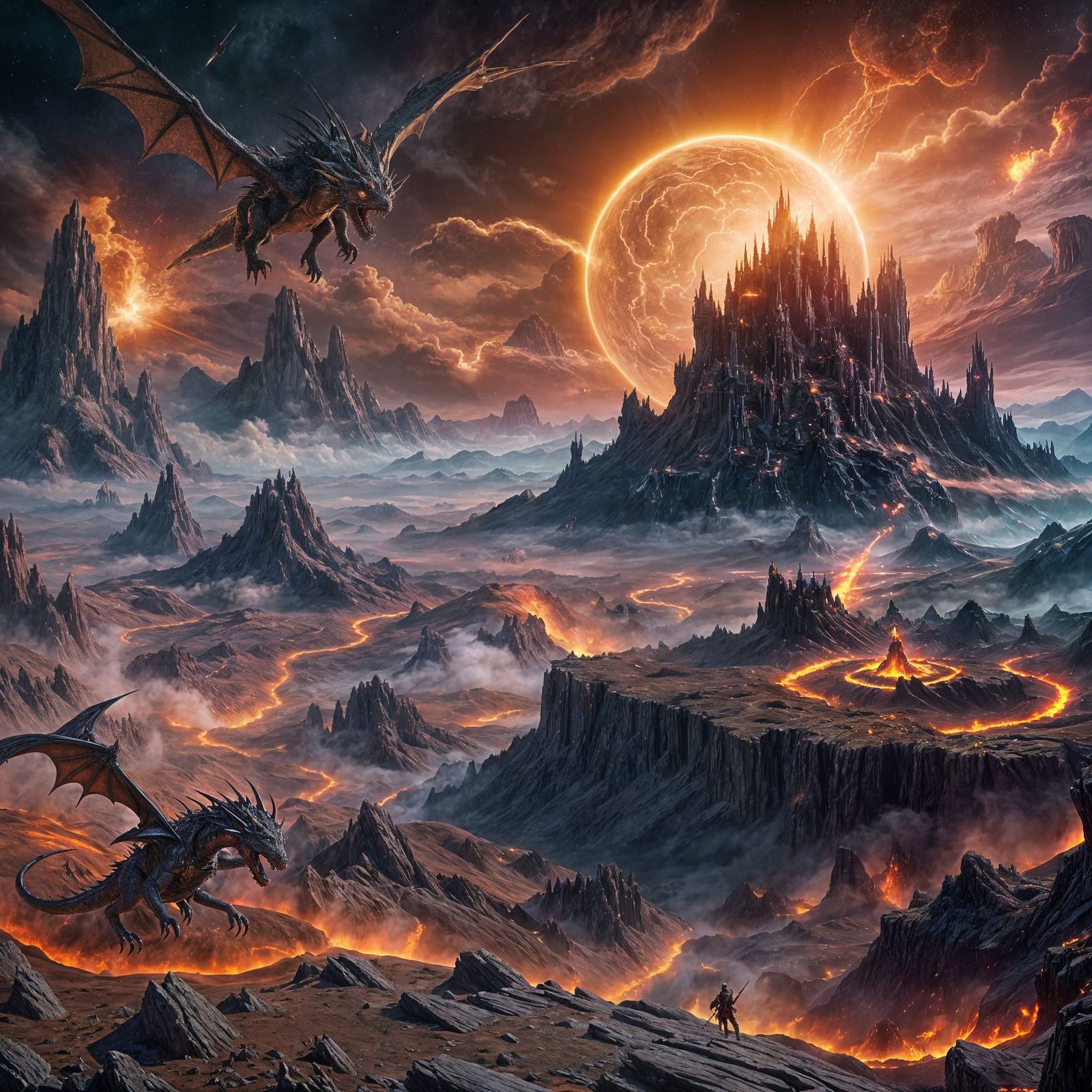 Ethereal Sci-Fi Landscape with Dragons in Space