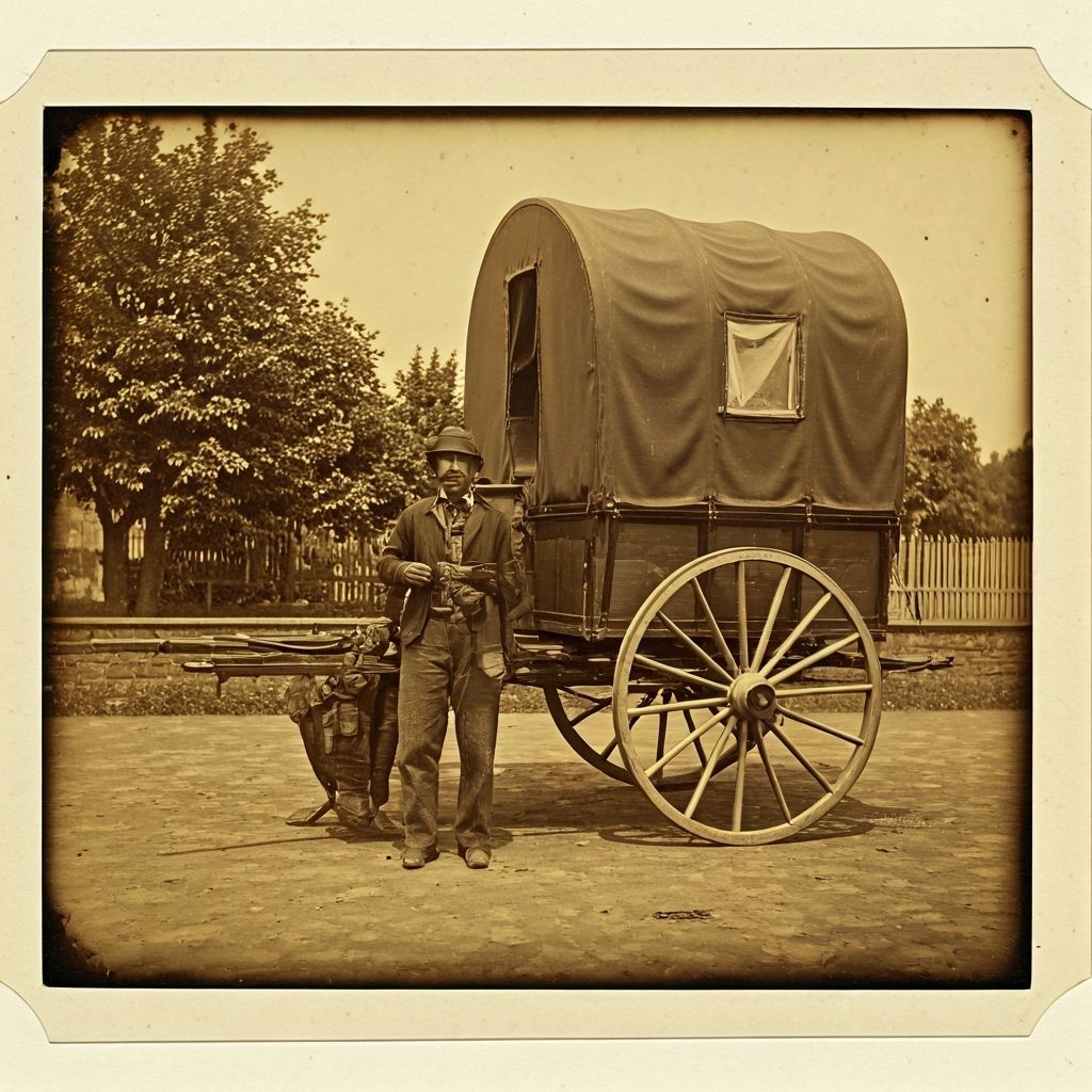 Vintage Salted Paper Print of Photographic Wagon