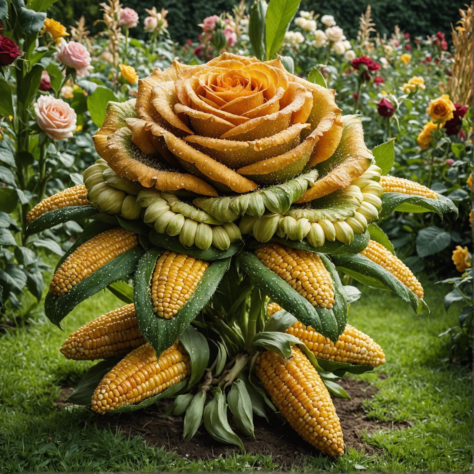 Extravagant Corn Garden with Rose Centrepiece