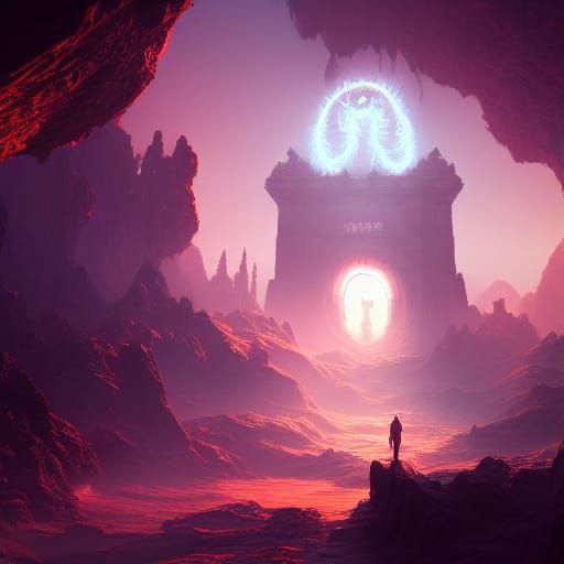 Fantastical Portal in Desert, Detailed Matte Painting