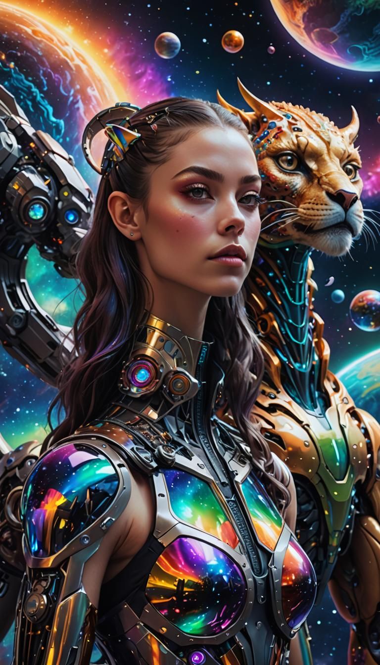 Rainbow Crystal Chimera Girl in Digital Art Style