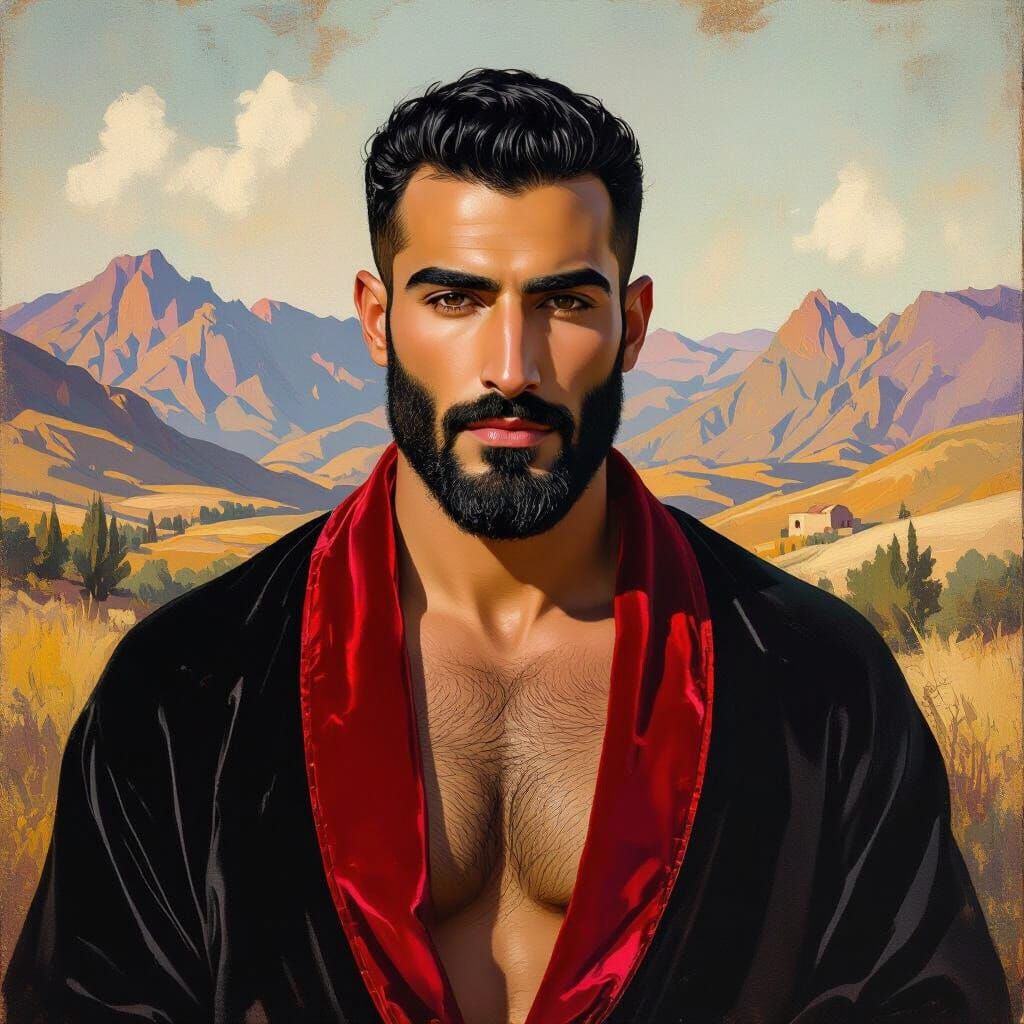 Arab Man in Mountain Landscape, Klimt Style