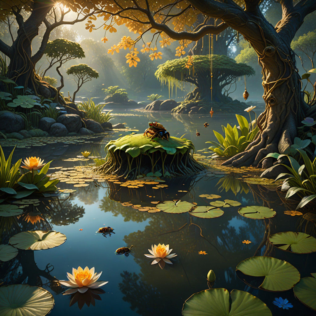 Serene Morning by a Calm Pond