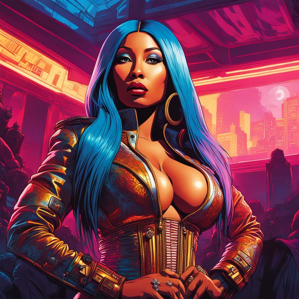 Luminous Comic Portrait of a Stage Performer