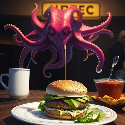 Octopus Burger in 3D Videogame Style