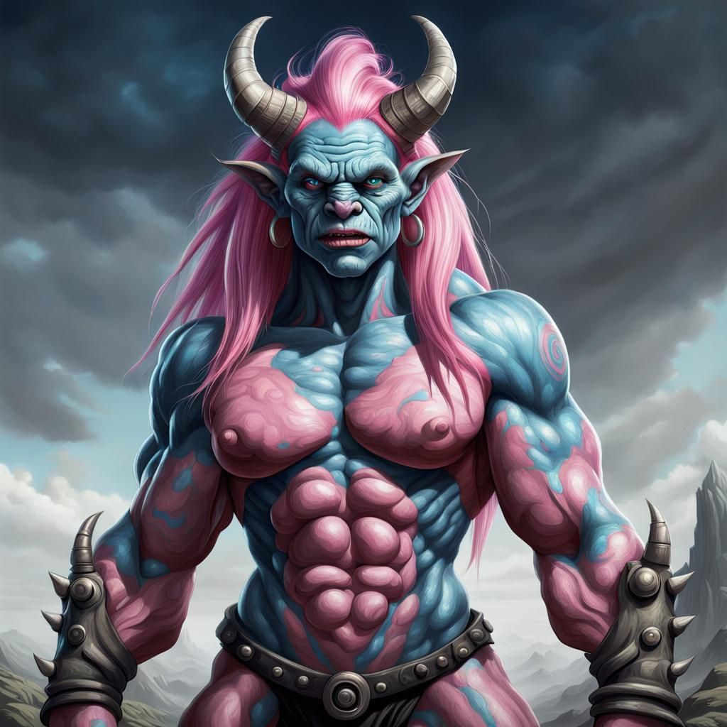 Sinister Giant Female Troll with Pink Hair