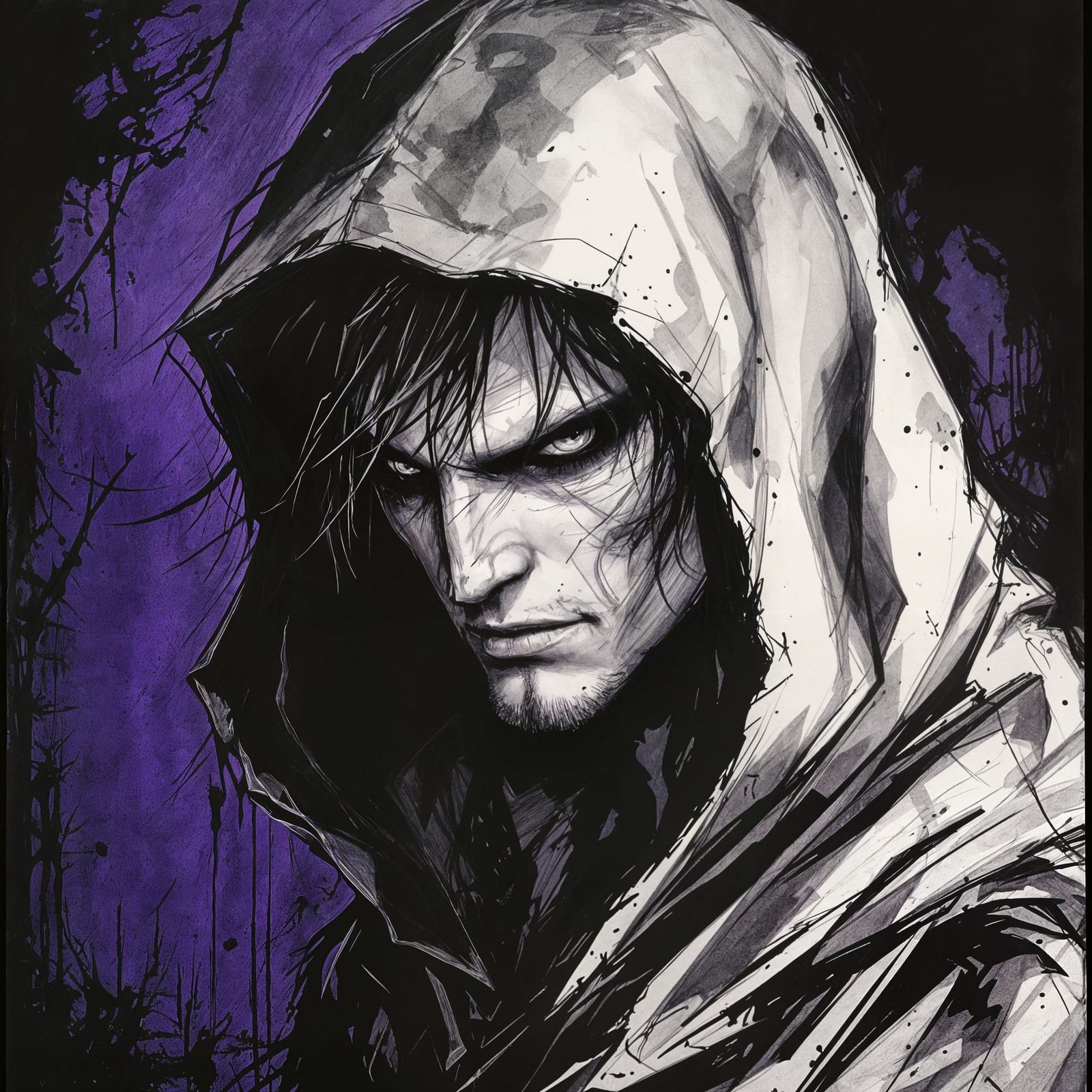D&D Style Ink Drawing of a Hooded Man