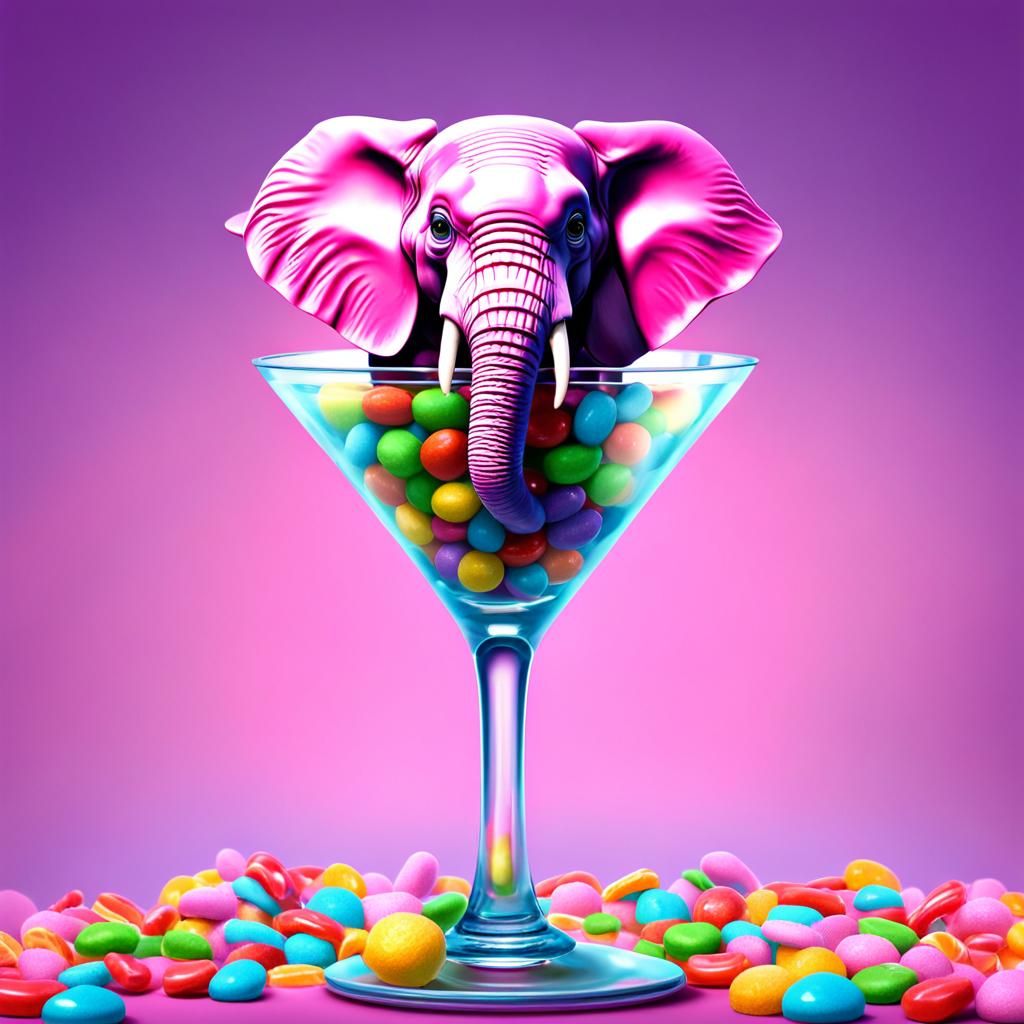 Pink Elephant in Martini Glass: Candy Art
