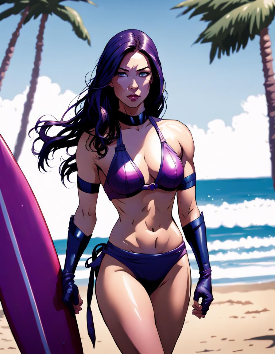Psylocke Posing at the Beach, Marvel Style